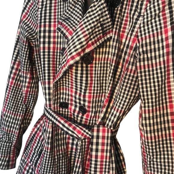 Banana Republic Red N Black Plaid Trench Coat - Picture 2 of 6